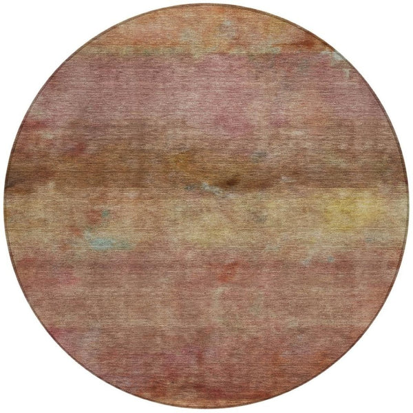 HomeRoots 8' Terra Cotta and Gold Round Rug - Stylish Abstract Design for Indoor/Outdoor Spaces, Washable & Durable 658803