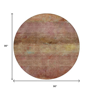 HomeRoots 8' Terra Cotta and Gold Round Rug - Stylish Abstract Design for Indoor/Outdoor Spaces, Washable & Durable 658803