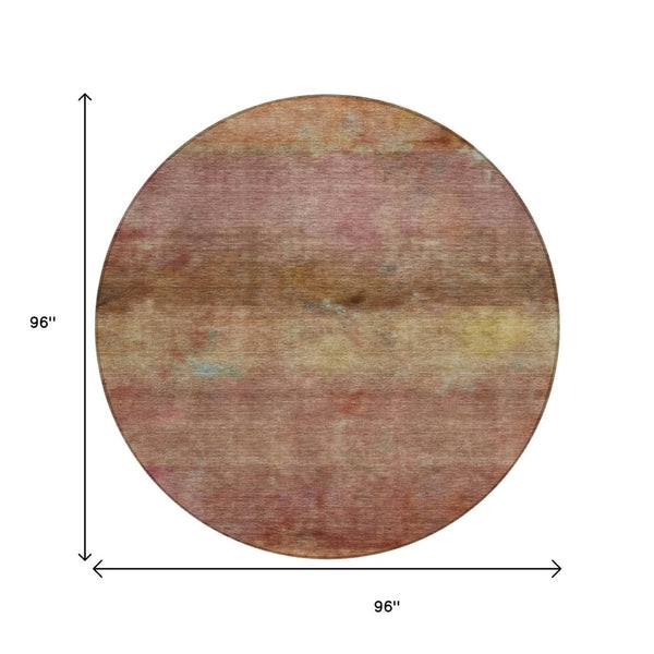HomeRoots 8' Terra Cotta and Gold Round Rug - Stylish Abstract Design for Indoor/Outdoor Spaces, Washable & Durable 658803