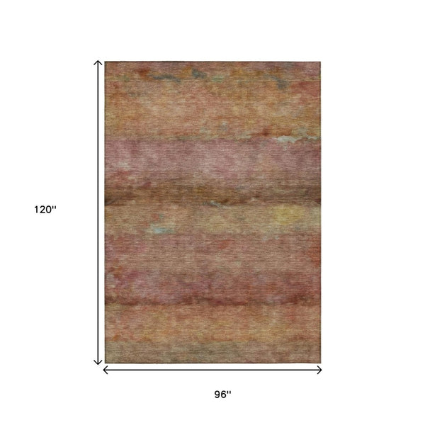 HomeRoots 8' X 10' Terra Cotta & Gold Abstract Area Rug - Durable, Washable, Indoor/Outdoor, Stylish & Modern 658804