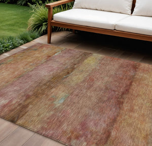 HomeRoots 9' X 12' Terra Cotta & Gold Abstract Area Rug - Washable, Durable & Stylish for Indoor/Outdoor Use 658805