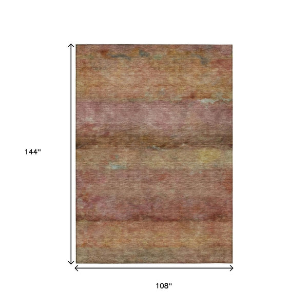 HomeRoots 9' X 12' Terra Cotta & Gold Abstract Area Rug - Washable, Durable & Stylish for Indoor/Outdoor Use 658805