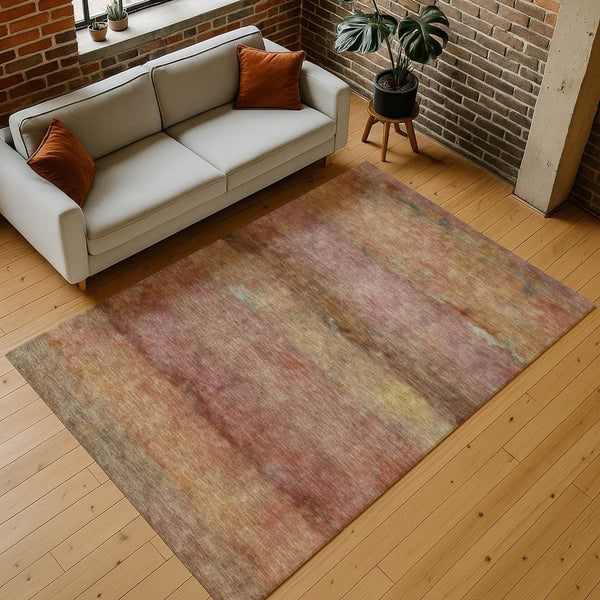 HomeRoots 9' X 12' Terra Cotta & Gold Abstract Area Rug - Washable, Durable & Stylish for Indoor/Outdoor Use 658805