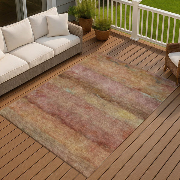 HomeRoots 10' Terra Cotta and Gold Abstract Area Rug - Stylish, Washable, Indoor/Outdoor Durable Comfort for Any Space 658806
