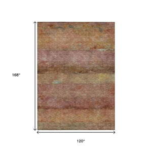 HomeRoots 10' Terra Cotta and Gold Abstract Area Rug - Stylish, Washable, Indoor/Outdoor Durable Comfort for Any Space 658806