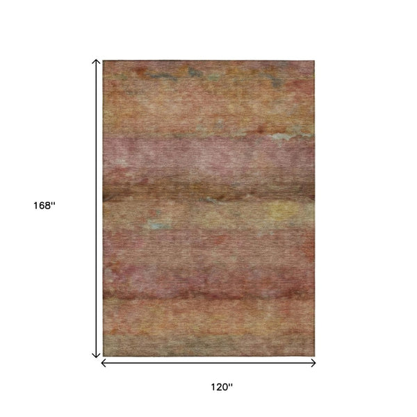 HomeRoots 10' Terra Cotta and Gold Abstract Area Rug - Stylish, Washable, Indoor/Outdoor Durable Comfort for Any Space 658806