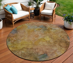 HomeRoots 8' Copper And Gold Round Abstract Area Rug - Stylish, Washable, Durable for Indoor & Outdoor Spaces 658809