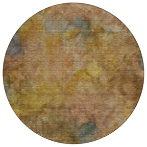 HomeRoots 8' Copper And Gold Round Abstract Area Rug - Stylish, Washable, Durable for Indoor & Outdoor Spaces 658809