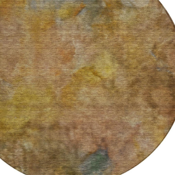 HomeRoots 8' Copper And Gold Round Abstract Area Rug - Stylish, Washable, Durable for Indoor & Outdoor Spaces 658809
