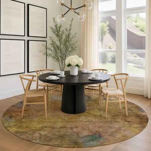 HomeRoots 8' Copper And Gold Round Abstract Area Rug - Stylish, Washable, Durable for Indoor & Outdoor Spaces 658809