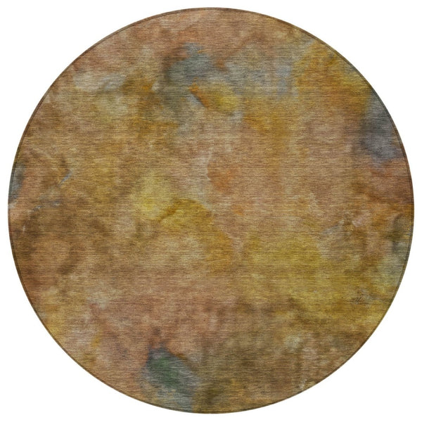 HomeRoots 8' Copper And Gold Round Abstract Area Rug - Stylish, Washable, Durable for Indoor & Outdoor Spaces 658809