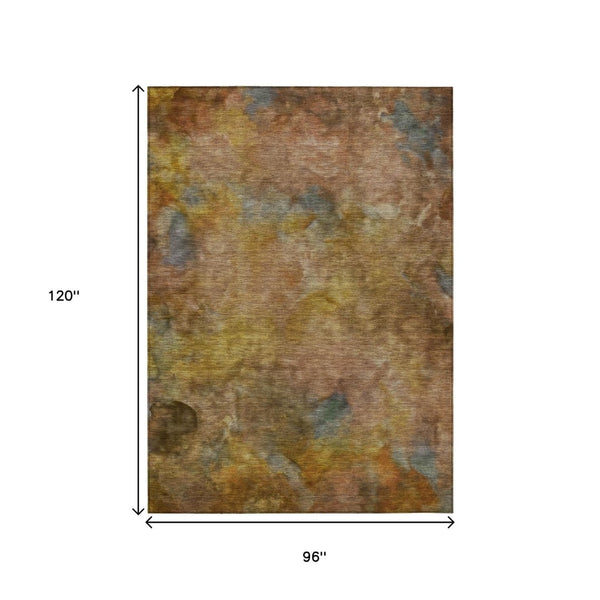 HomeRoots 8' X 10' Copper and Gold Abstract Washable Rug - Stylish Indoor/Outdoor Accent for Modern Spaces 658810