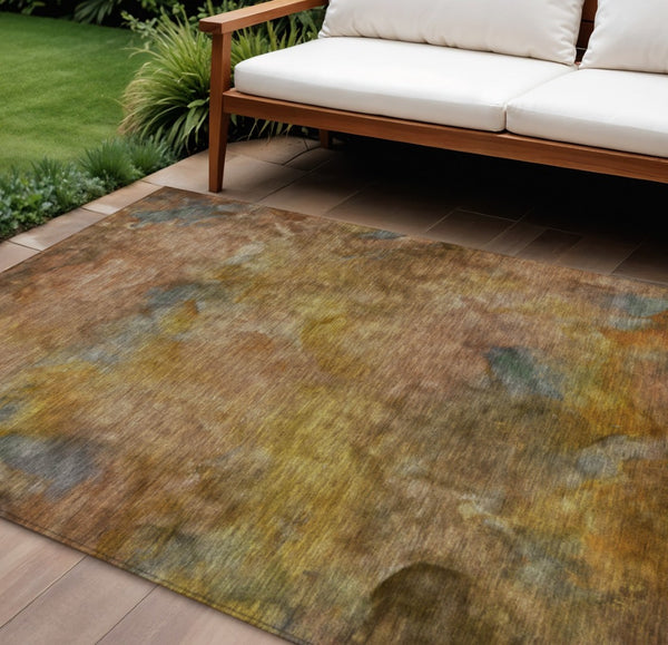 HomeRoots 10' Copper & Gold Abstract Washable Area Rug - Durable Indoor/Outdoor Design for Modern Spaces 658812