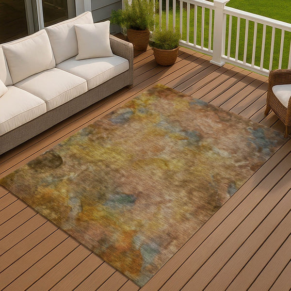 HomeRoots 10' Copper & Gold Abstract Washable Area Rug - Durable Indoor/Outdoor Design for Modern Spaces 658812