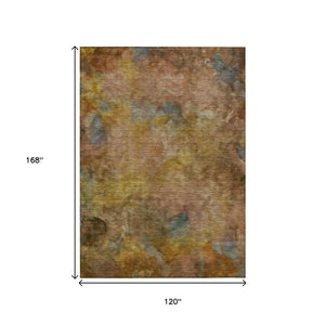 HomeRoots 10' Copper & Gold Abstract Washable Area Rug - Durable Indoor/Outdoor Design for Modern Spaces 658812