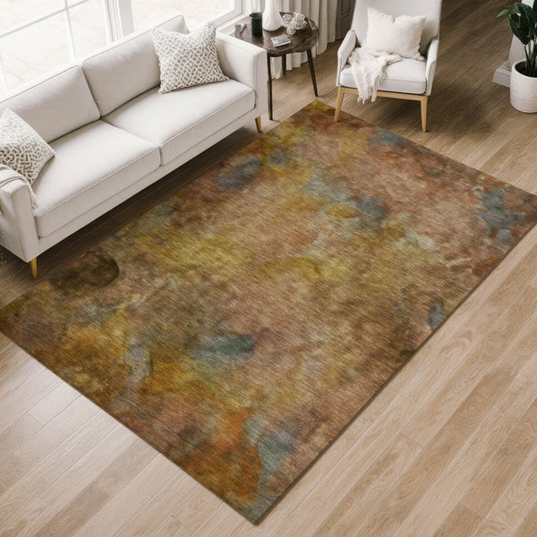 HomeRoots 10' Copper & Gold Abstract Washable Area Rug - Durable Indoor/Outdoor Design for Modern Spaces 658812
