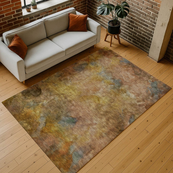 HomeRoots 10' Copper & Gold Abstract Washable Area Rug - Durable Indoor/Outdoor Design for Modern Spaces 658812