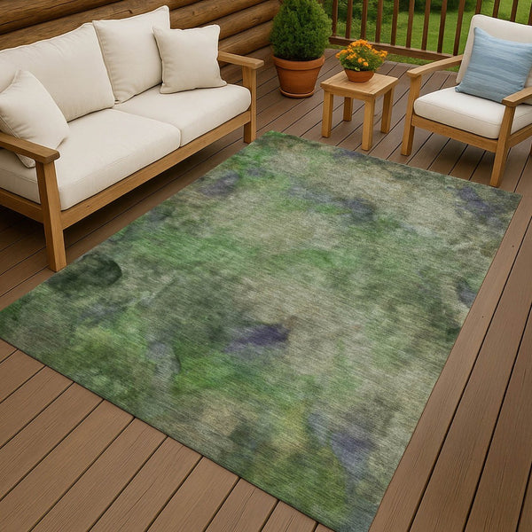 HomeRoots 5' Vibrant Green and Purple Abstract Washable Area Rug for Indoor and Outdoor Versatile Decor 658814