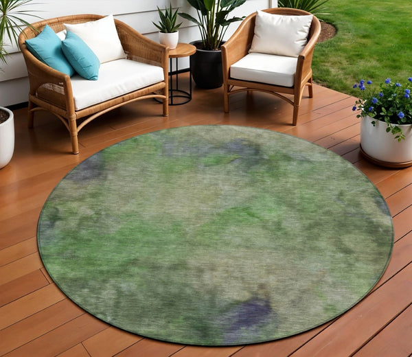HomeRoots 8' Green and Purple Round Abstract Area Rug - Stylish, Washable, Indoor/Outdoor, Durable & Easy Care 658815