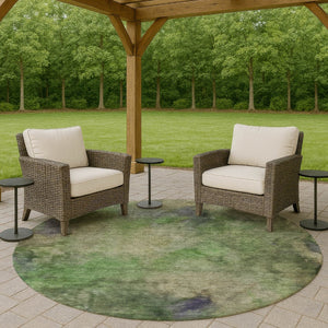 HomeRoots 8' Green and Purple Round Abstract Area Rug - Stylish, Washable, Indoor/Outdoor, Durable & Easy Care 658815