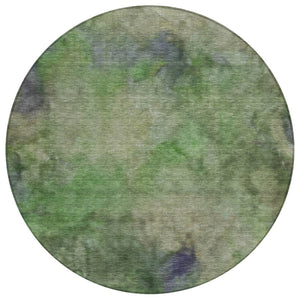 HomeRoots 8' Green and Purple Round Abstract Area Rug - Stylish, Washable, Indoor/Outdoor, Durable & Easy Care 658815