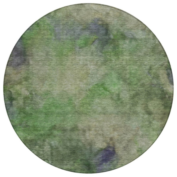 HomeRoots 8' Green and Purple Round Abstract Area Rug - Stylish, Washable, Indoor/Outdoor, Durable & Easy Care 658815