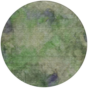 HomeRoots 8' Green and Purple Round Abstract Area Rug - Stylish, Washable, Indoor/Outdoor, Durable & Easy Care 658815