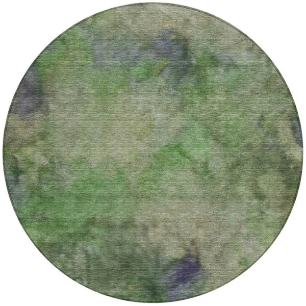 HomeRoots 8' Green and Purple Round Abstract Area Rug - Stylish, Washable, Indoor/Outdoor, Durable & Easy Care 658815