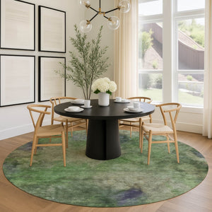 HomeRoots 8' Green and Purple Round Abstract Area Rug - Stylish, Washable, Indoor/Outdoor, Durable & Easy Care 658815
