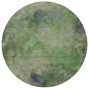 HomeRoots 8' Green and Purple Round Abstract Area Rug - Stylish, Washable, Indoor/Outdoor, Durable & Easy Care 658815