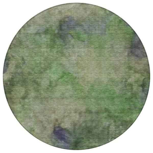 HomeRoots 8' Green and Purple Round Abstract Area Rug - Stylish, Washable, Indoor/Outdoor, Durable & Easy Care 658815