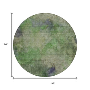 HomeRoots 8' Green and Purple Round Abstract Area Rug - Stylish, Washable, Indoor/Outdoor, Durable & Easy Care 658815