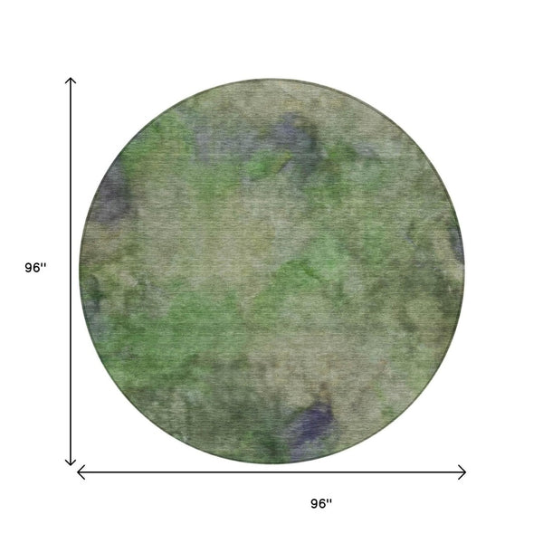 HomeRoots 8' Green and Purple Round Abstract Area Rug - Stylish, Washable, Indoor/Outdoor, Durable & Easy Care 658815