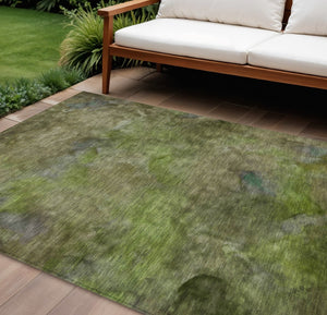 HomeRoots 8' X 10' Olive Green & Gray Abstract Area Rug – Stylish, Washable, Indoor/Outdoor, Durable & Versatile 658822