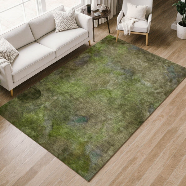 HomeRoots 8' X 10' Olive Green & Gray Abstract Area Rug – Stylish, Washable, Indoor/Outdoor, Durable & Versatile 658822