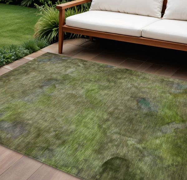 HomeRoots 9' X 12' Stylish Olive Green and Gray Abstract Area Rug - Washable, Durable for Indoor/Outdoor Use 658823