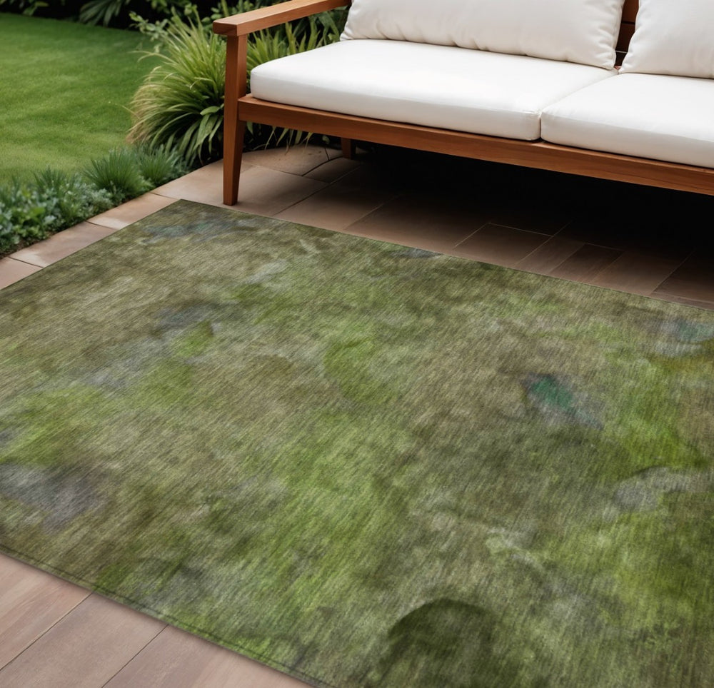 HomeRoots 10' Olive Green and Gray Abstract Washable Area Rug – Durable, Stain-Resistant, Indoor/Outdoor Style! 658824