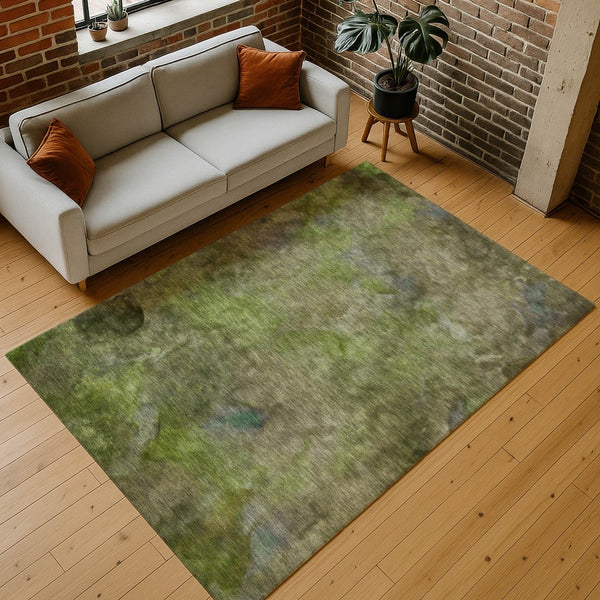 HomeRoots 10' Olive Green and Gray Abstract Washable Area Rug – Durable, Stain-Resistant, Indoor/Outdoor Style! 658824
