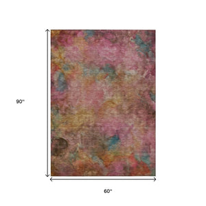 HomeRoots 5' X 8' Pink and Orange Abstract Area Rug - Stylish, Washable, Durable for Indoor & Outdoor Spaces 658826