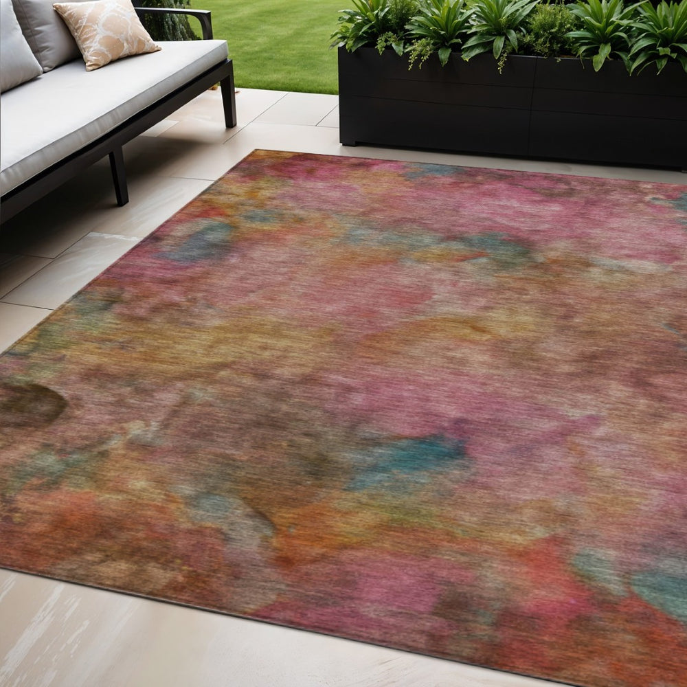 HomeRoots 5' X 8' Pink and Orange Abstract Area Rug - Stylish, Washable, Durable for Indoor & Outdoor Spaces 658826