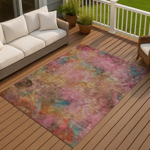HomeRoots 5' X 8' Pink and Orange Abstract Area Rug - Stylish, Washable, Durable for Indoor & Outdoor Spaces 658826