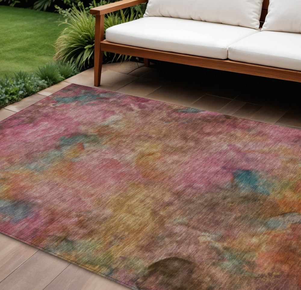 HomeRoots 8' X 10' Pink and Orange Abstract Rug - Durable, Washable Indoor/Outdoor Area Carpet for Modern Spaces 658828