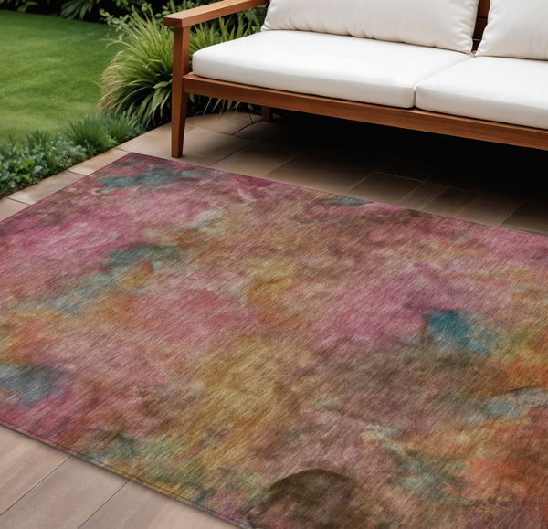 HomeRoots 9' X 12' Pink and Orange Abstract Area Rug - Washable, Stain-Resistant, Perfect for Indoor & Outdoor Use! 658829