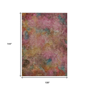 HomeRoots 9' X 12' Pink and Orange Abstract Area Rug - Washable, Stain-Resistant, Perfect for Indoor & Outdoor Use! 658829