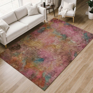 HomeRoots 9' X 12' Pink and Orange Abstract Area Rug - Washable, Stain-Resistant, Perfect for Indoor & Outdoor Use! 658829
