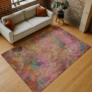 HomeRoots 9' X 12' Pink and Orange Abstract Area Rug - Washable, Stain-Resistant, Perfect for Indoor & Outdoor Use! 658829