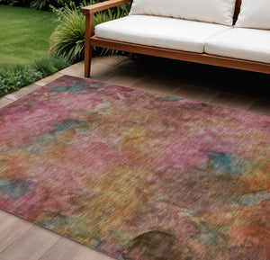 HomeRoots 10' Vibrant Pink and Orange Abstract Washable Area Rug for Indoor/Outdoor Use - Durable & Stylish! 658830
