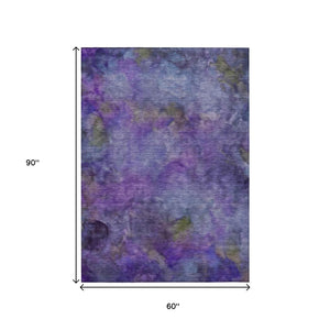 HomeRoots 5' Purple & Lavender Abstract Washable Area Rug - Durable, Stylish for Indoor & Outdoor Spaces! 658832
