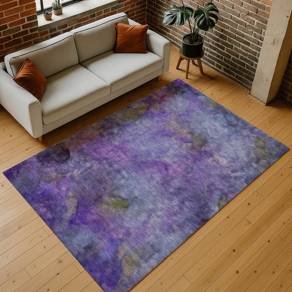 HomeRoots 5' Purple & Lavender Abstract Washable Area Rug - Durable, Stylish for Indoor & Outdoor Spaces! 658832