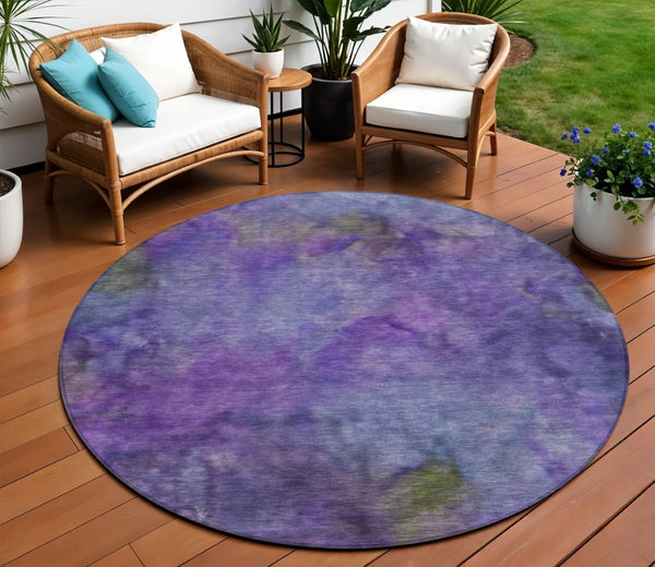HomeRoots 8' Purple and Lavender Abstract Washable Round Area Rug – Stylish, Durable, Indoor/Outdoor Essential! 658833